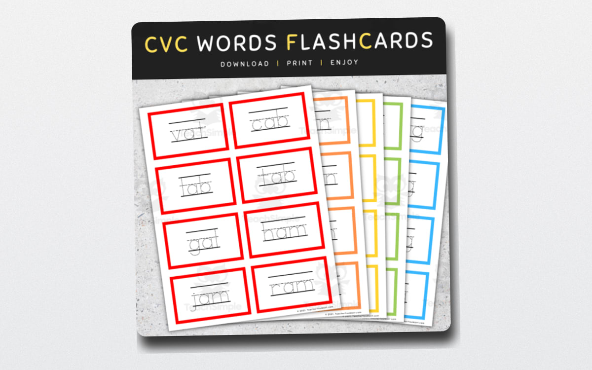 CVC Words Tracing Flashcards: Short Vowels (A E I O U), CVC Words List preview