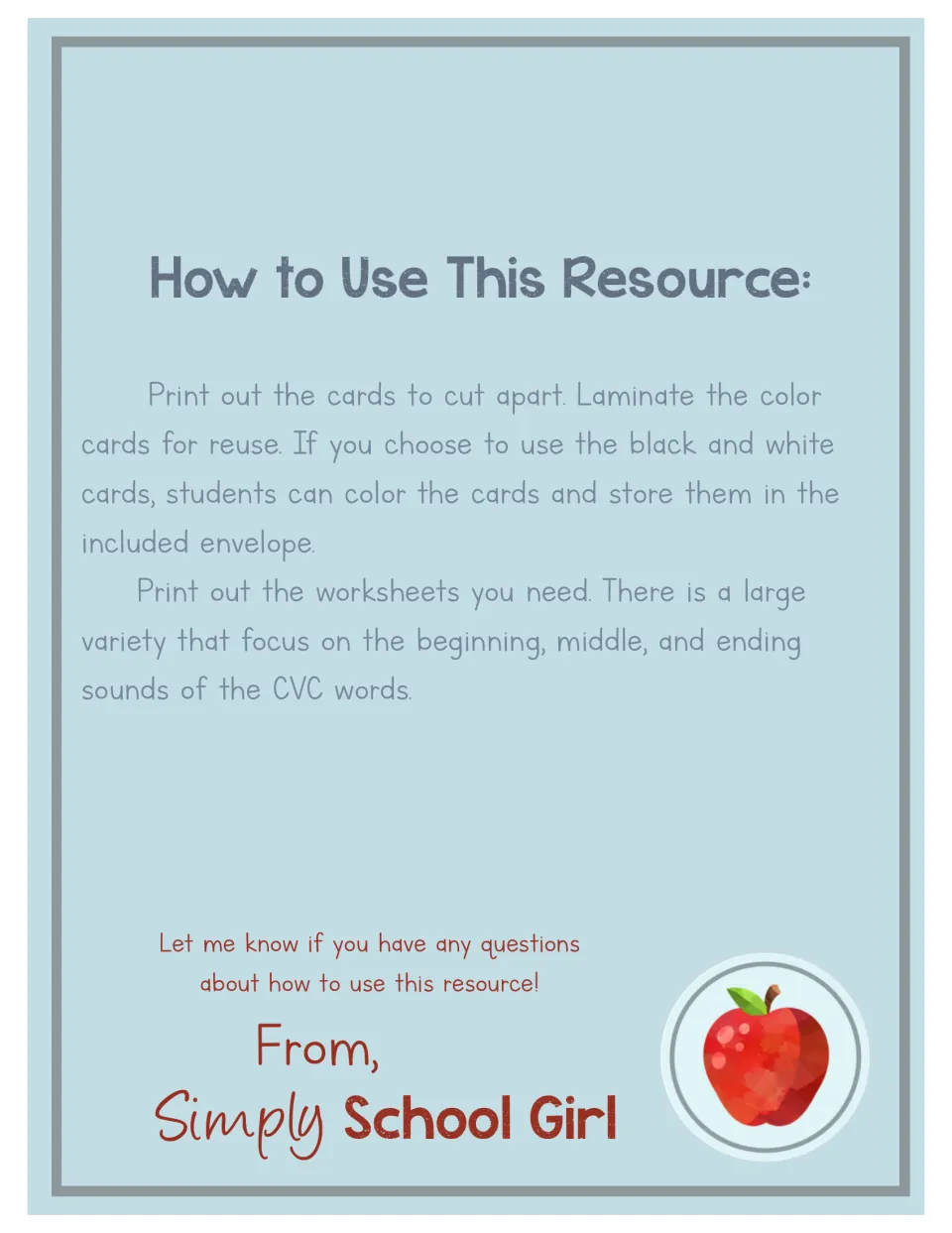 How to use: print and cut apart the cards, laminate color cards, and pick worksheets on beginning, middle and ending sounds