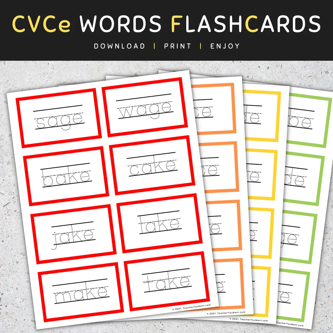 CVCe Words Tracing Flashcards: Long Vowels (A I O U), CVCe Words List – cover