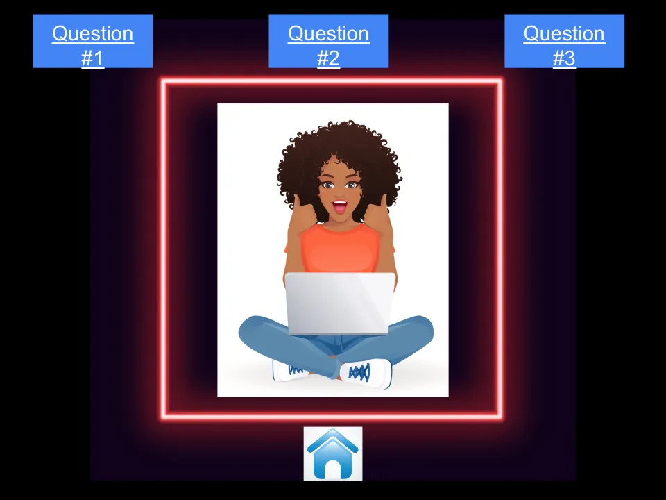 Mari's character menu for the digital citizenship game, showing Question #1, Question #2, and Question #3