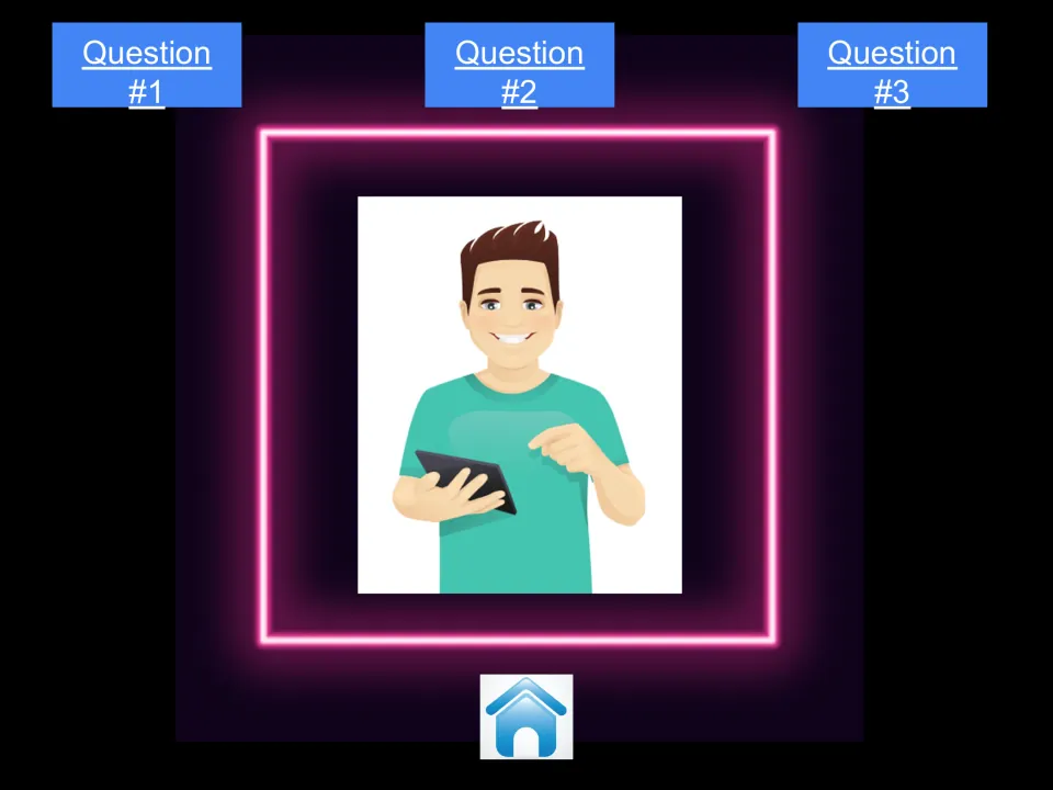 Mark's character menu for the digital citizenship game, showing Question #1, Question #2, and Question #3