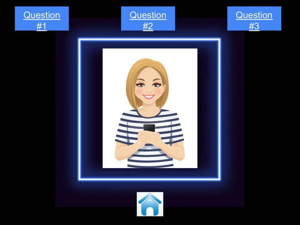 Julie's character menu for the digital citizenship game, showing Question #1, Question #2, and Question #3