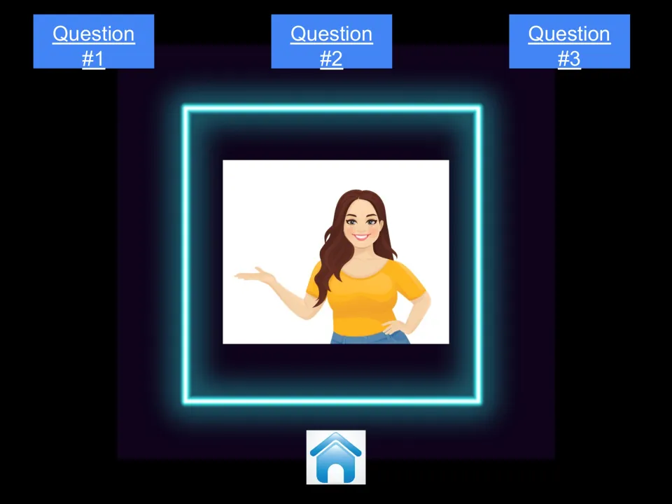 Ava's character menu for the digital citizenship game, showing Question #1, Question #2, and Question #3
