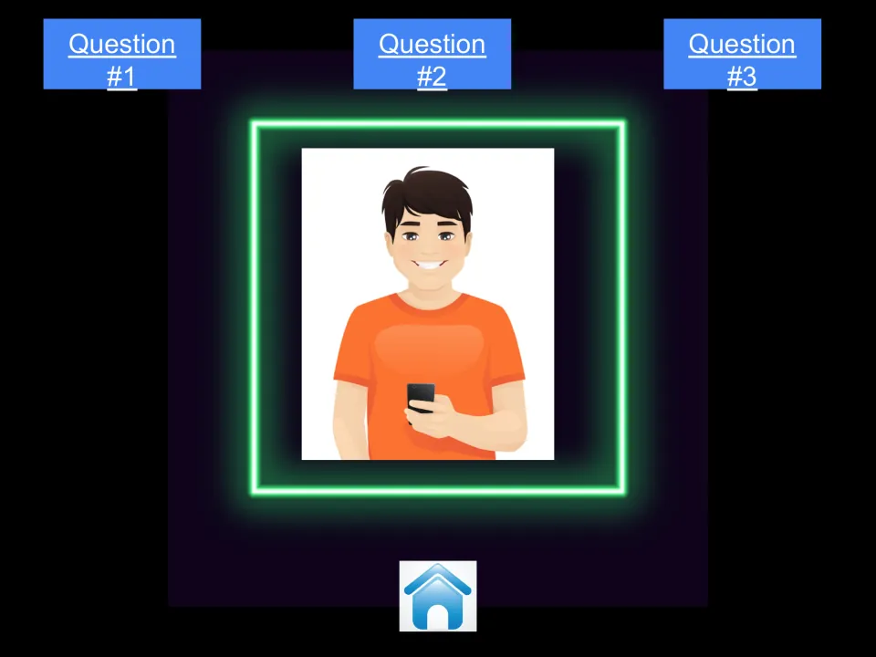 Eli's character menu for the digital citizenship game, showing Question #1, Question #2, and Question #3