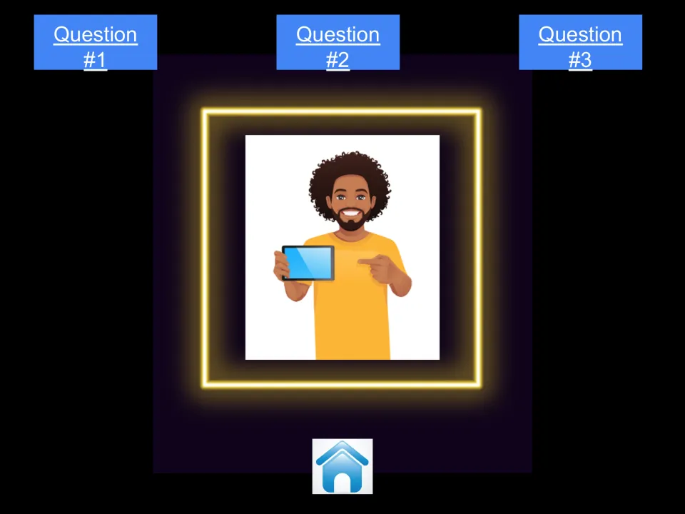 Jason's character menu for the digital citizenship game, showing Question #1, Question #2, and Question #3