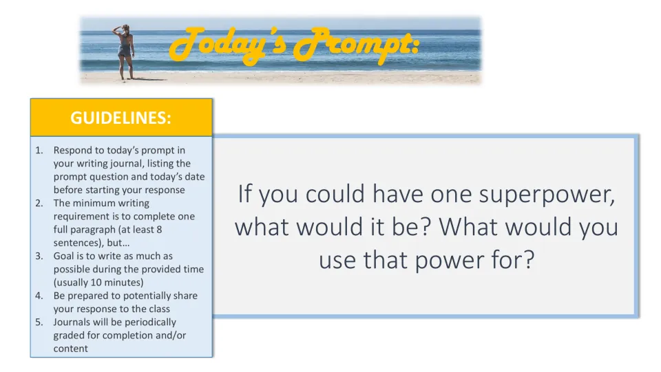 Superpower prompt: students name the one superpower they would choose and explain what they would use it for
