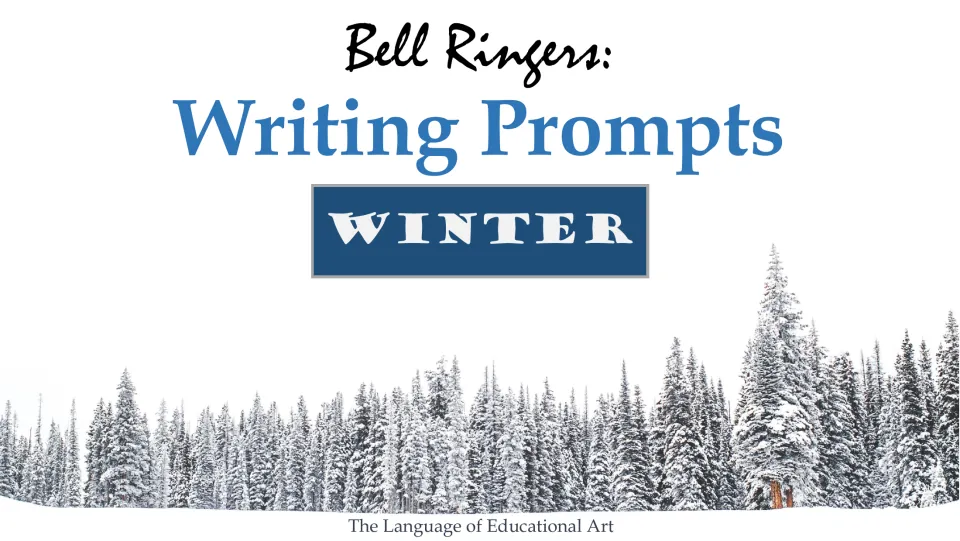 Bell Ringers: Writing Prompts, Winter cover over snow-covered evergreens, from The Language of Educational Art
