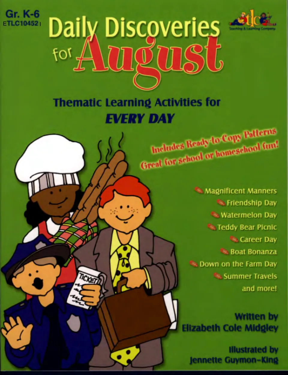 Daily Discoveries for August cover, Gr. K-6: themed days like Friendship, Watermelon, Career Day and Summer Travels