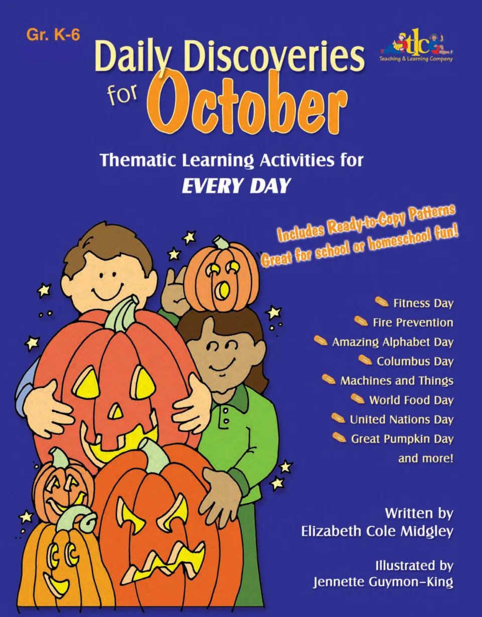 Cover of Daily Discoveries for October, a K–6 thematic activity book with ready-to-copy patterns