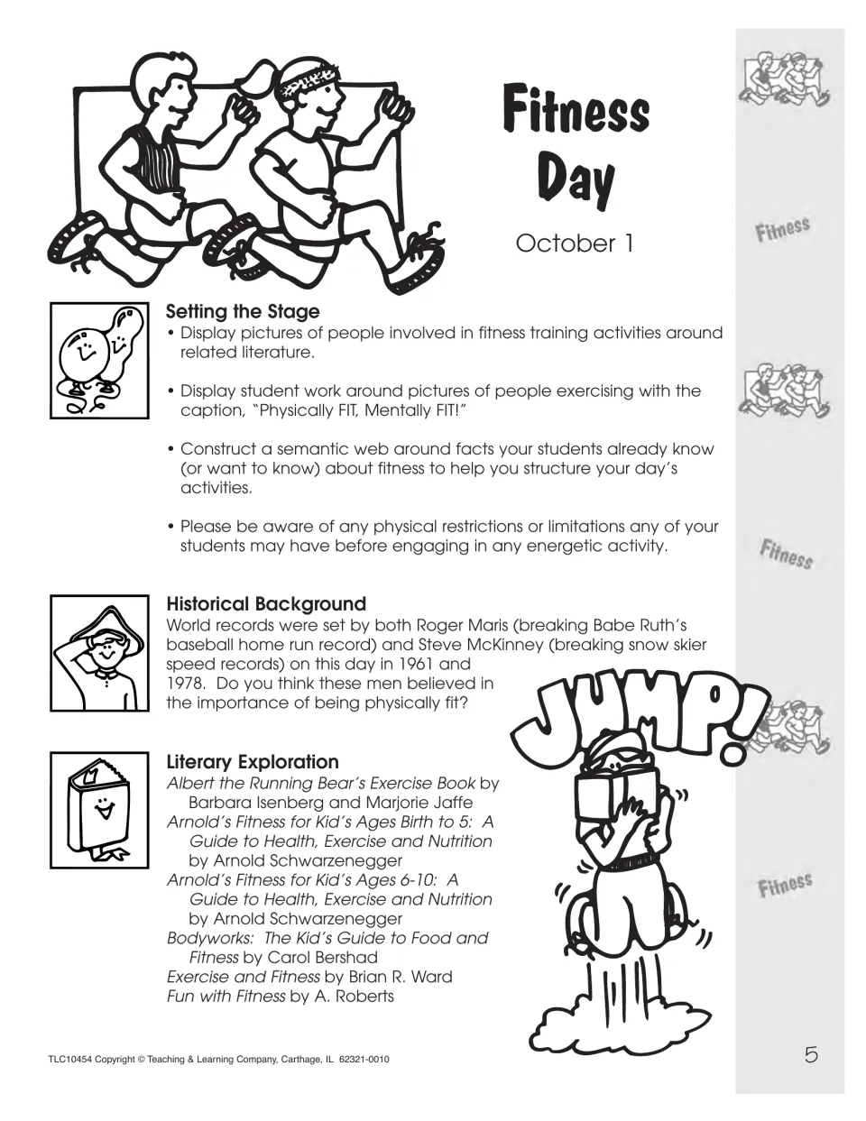Fitness Day lesson opener for October 1 with classroom setup ideas, sports history, and related reading