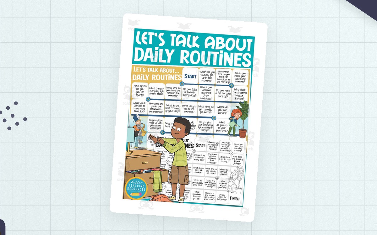 Daily Routines Speaking Game – ESL Board Game preview: A printable 'Let's talk about