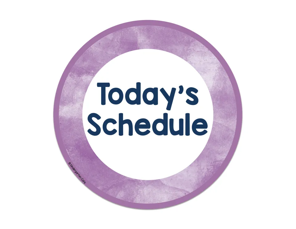 Today's Schedule header: a large round purple watercolor sign to hang above the daily schedule cards