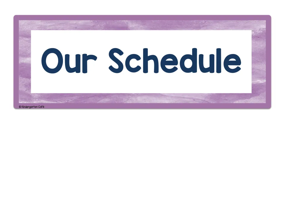 Our Schedule header: a wide purple watercolor banner sign as an alternate title for the class schedule display