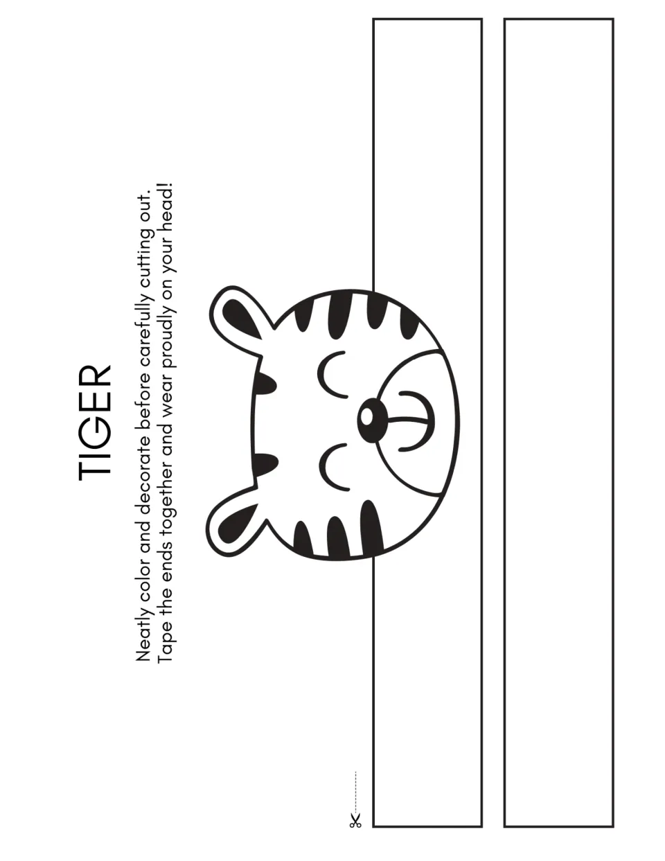 Tiger headband template for the dance warm-up craft, with a striped face to color, cut out, and assemble