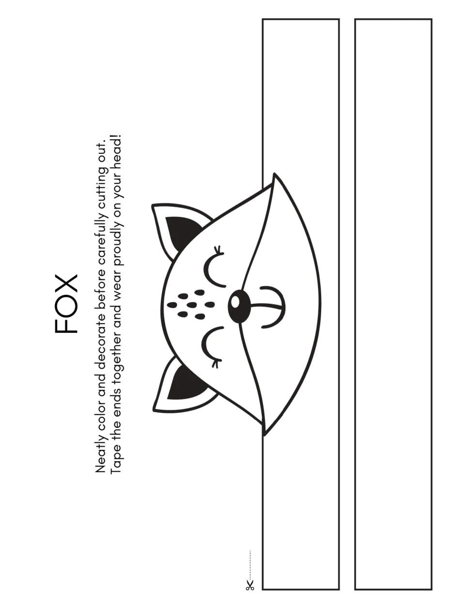 Fox headband template for the dance warm-up craft, with a fox face to color and cut out before taping