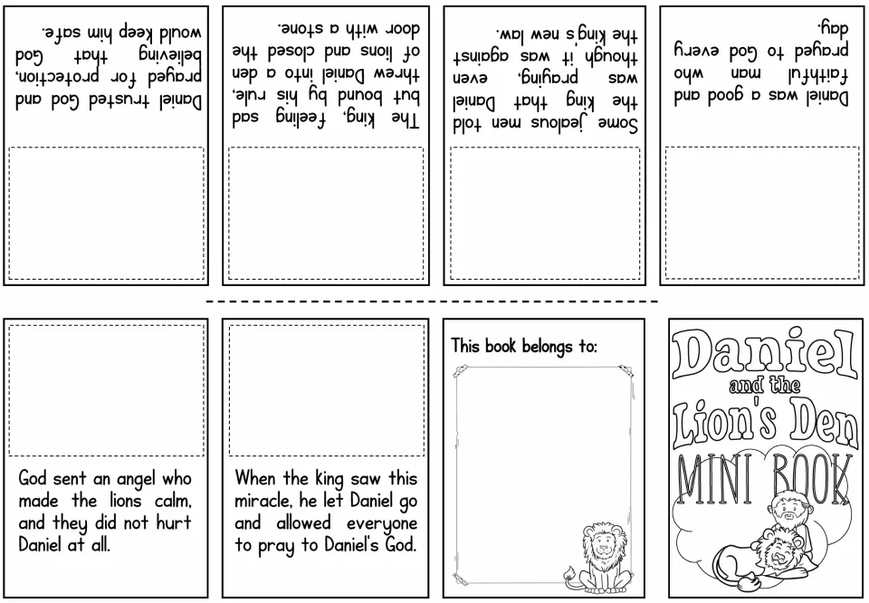 Picture-fill booklet: Daniel story sentences with empty frames where students paste or draw the matching scene