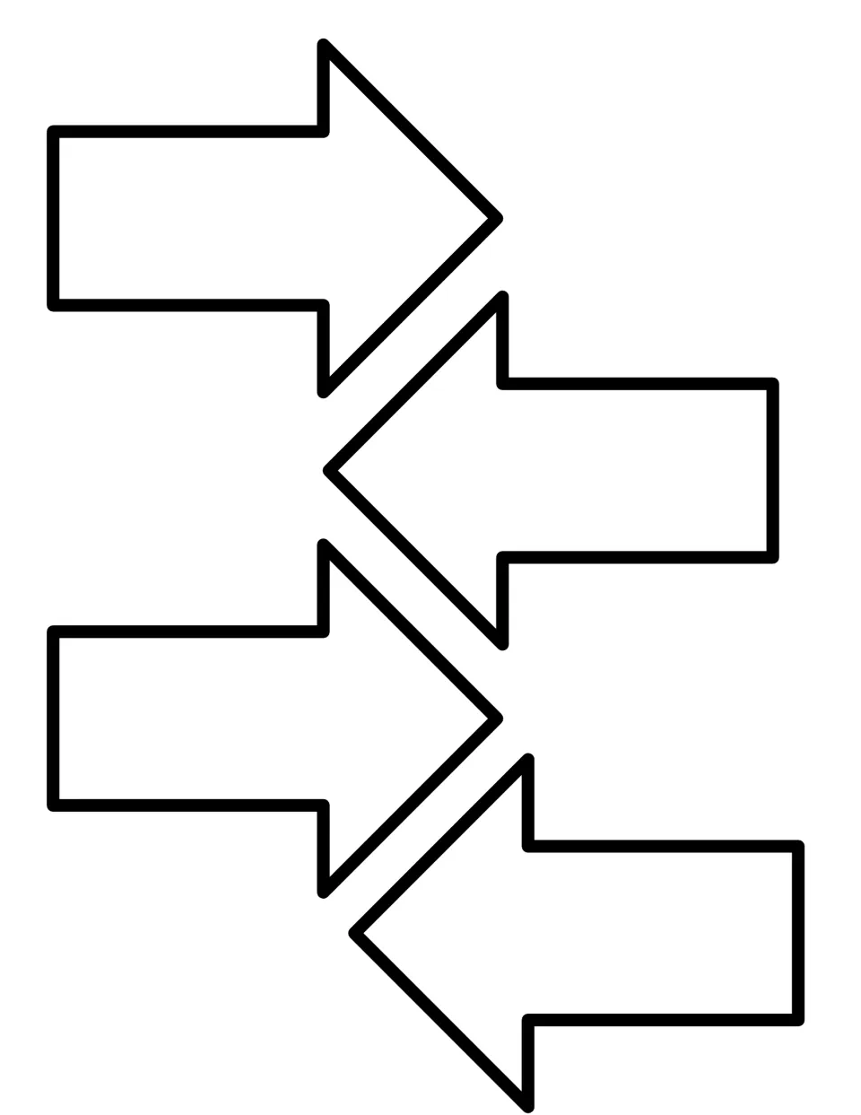 Four uncolored arrows to cut out for the beetle life cycle anchor chart display, connecting the stages