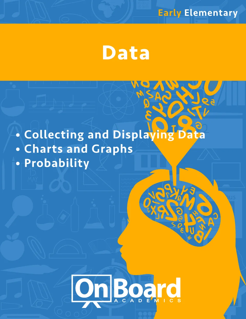 Workbook cover: Data, covering collecting and displaying data, charts and graphs, and probability