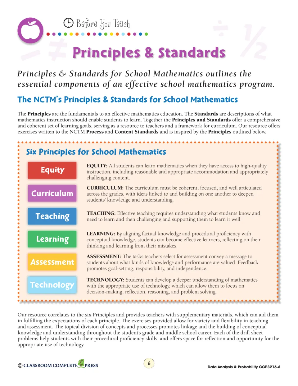 NCTM's Six Principles for School Mathematics explained: Equity, Curriculum, Teaching, Learning and two more
