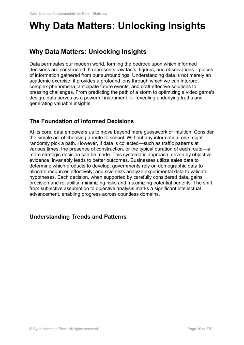 Chapter 2 opening explains why data matters, using routes to school to illustrate informed decision-making