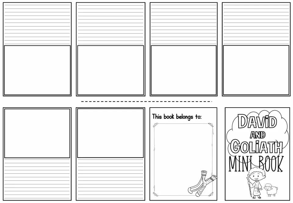 Blank mini book sheet provides six pages for drawing and writing the story, plus title and ownership pages