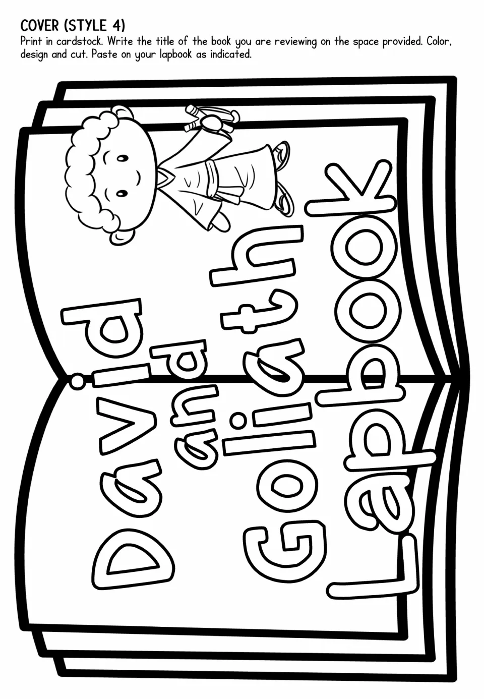 Lapbook cover option 4 presents the story title and David on a landscape book shape to color and cut out