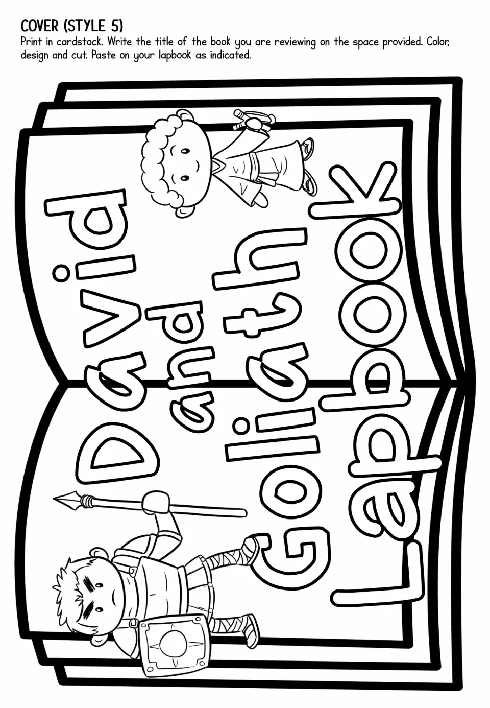 Lapbook cover option 5 presents both story characters on a landscape book shape to color, cut, and paste