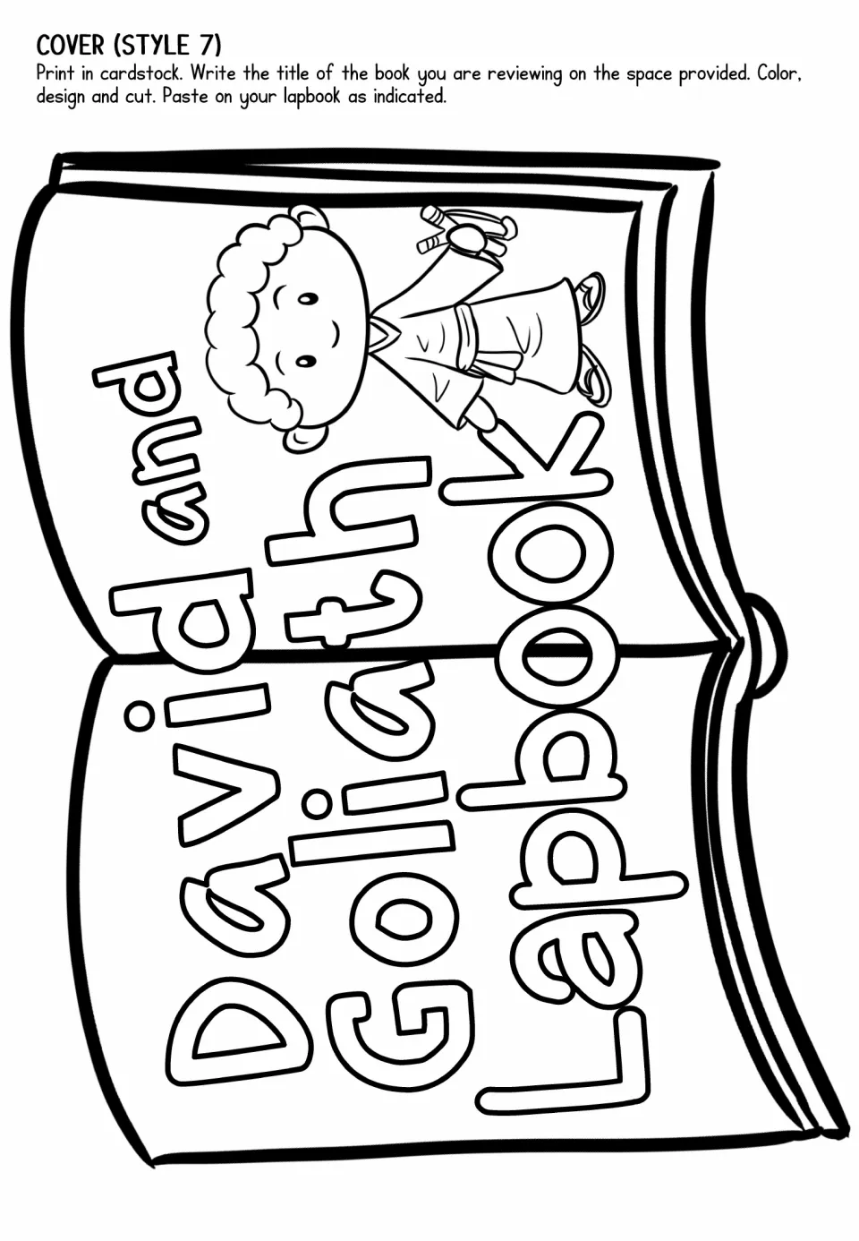 Lapbook cover option 7 uses a curved open-book shape with David and the story title to color and cut out