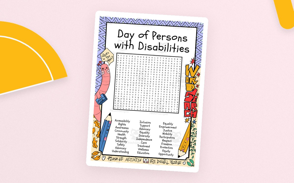 Day of Persons with Disabiliti word search puzzle worksheet activities preview