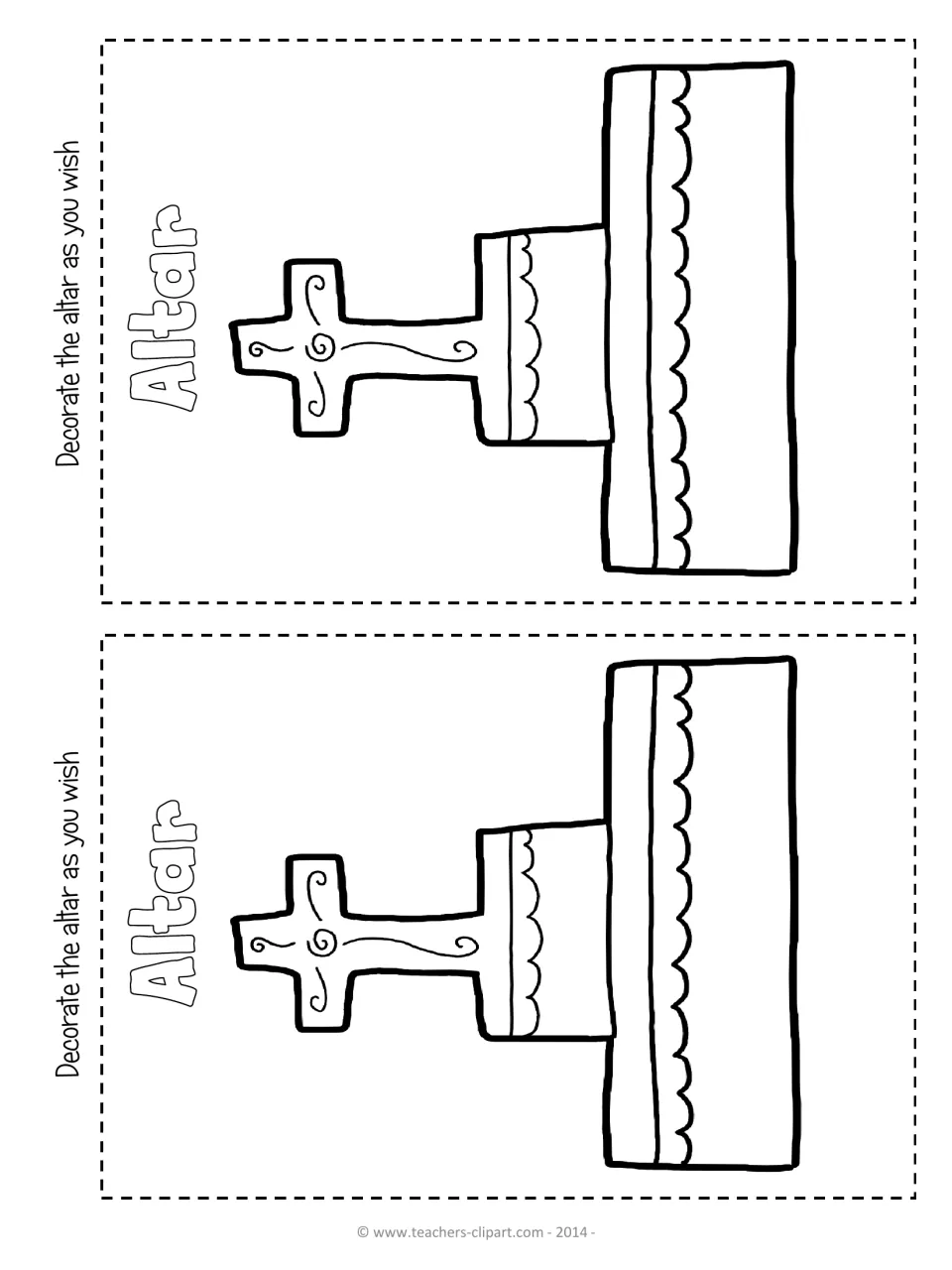 Two blank altar outlines titled Altar; students decorate each altar as they wish with their own offerings