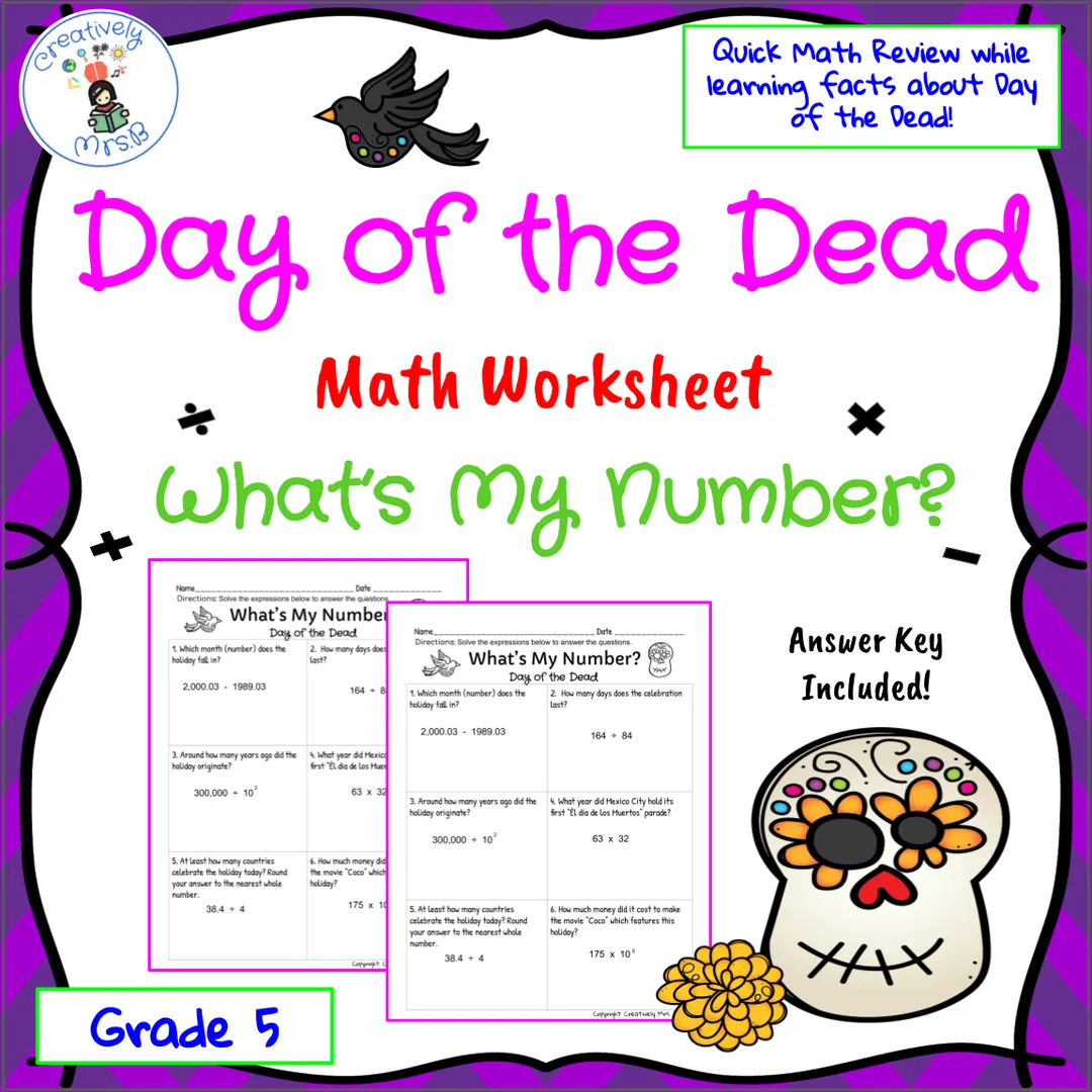 Day of the Dead Math Trivia Worksheet – cover