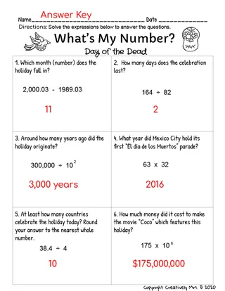 Day of the Dead Math Trivia Worksheet – sample page 3