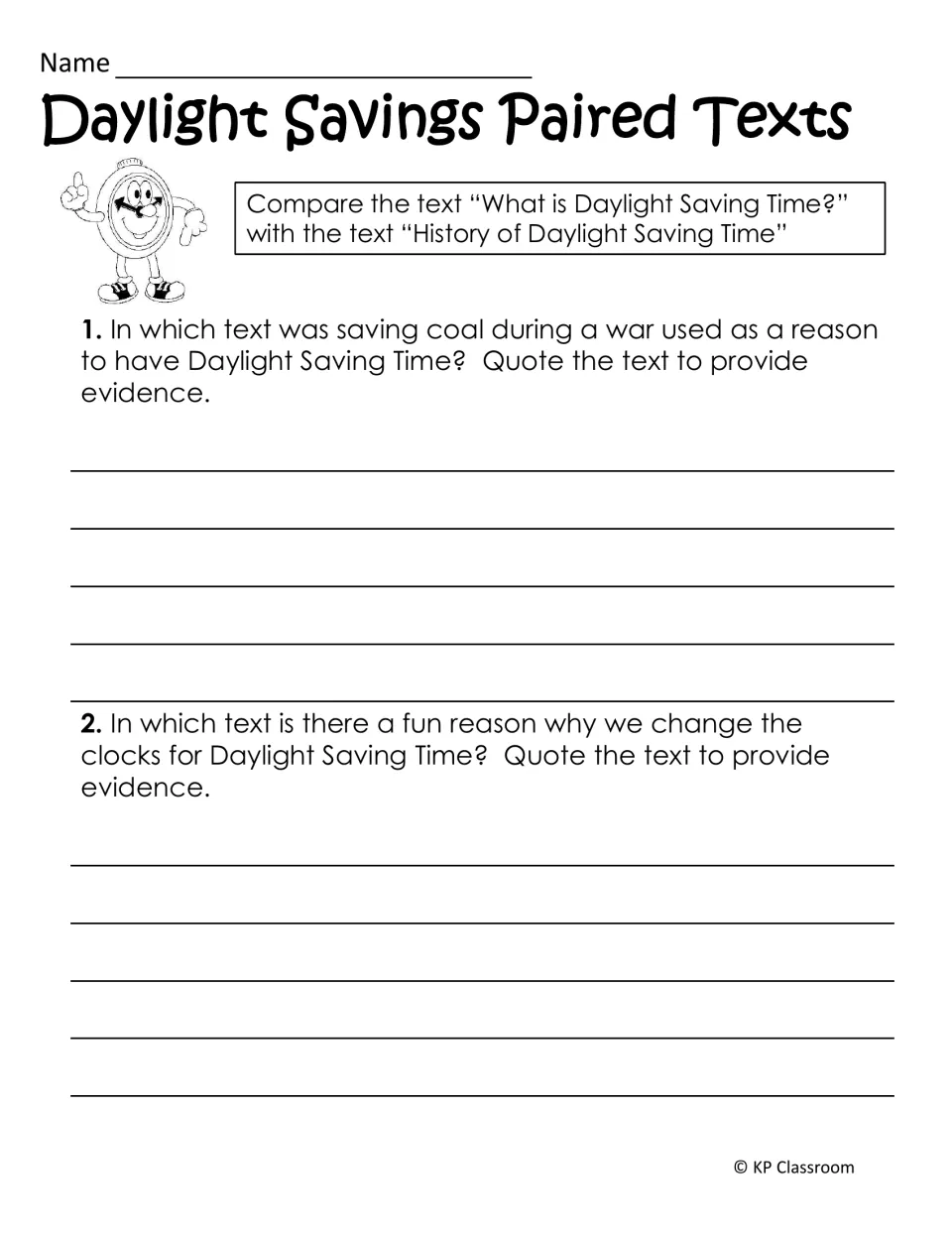 Paired-text questions ask students to quote evidence about saving coal during war and enjoying time outdoors