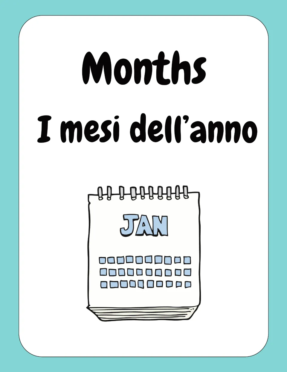 Months section introduction in the Italian flashcard resource: 'Months' and 'I mesi dell’anno' (months of the year)
