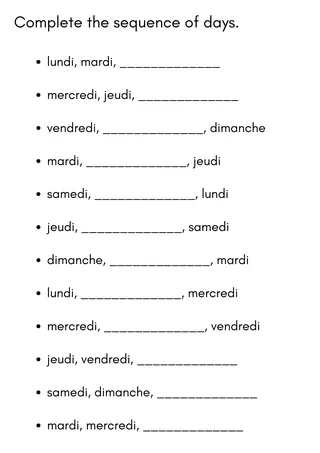 days of the week and months of the year in french worksheets – sample page 3
