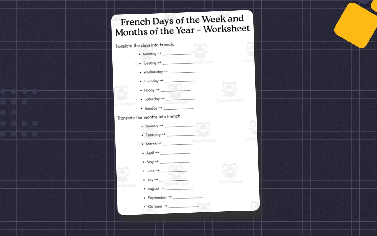 days of the week and months of the year in french worksheets teaching resource preview