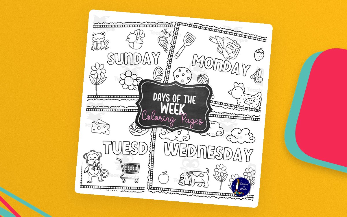 Days of the Week Coloring Pages preview: Printable days-of-the-week coloring pages
