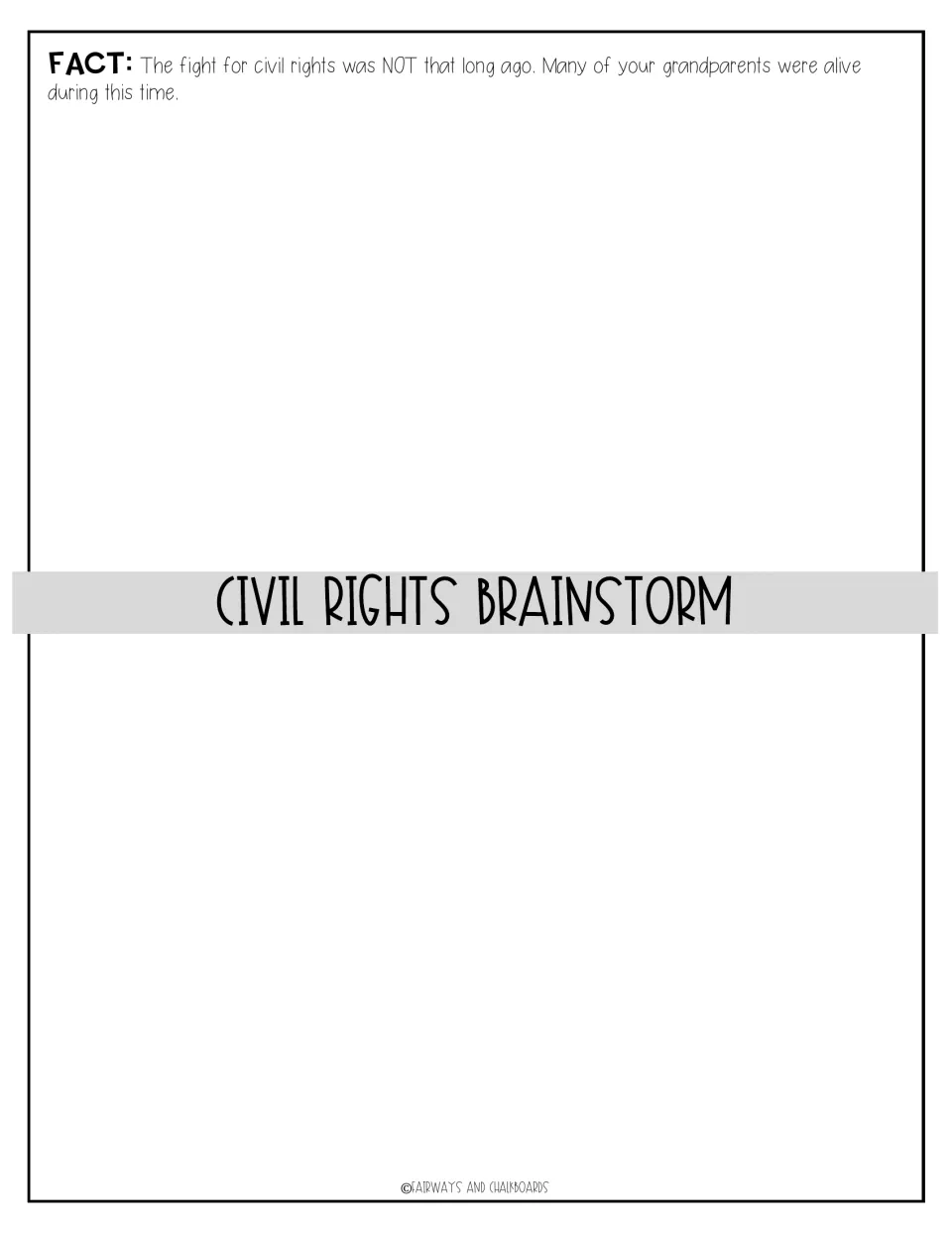 Civil rights brainstorm: groups record ideas under a fact noting many grandparents were alive during the fight