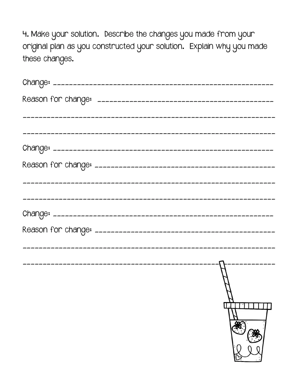 Student construction record asks students to describe changes to their original design and explain each reason