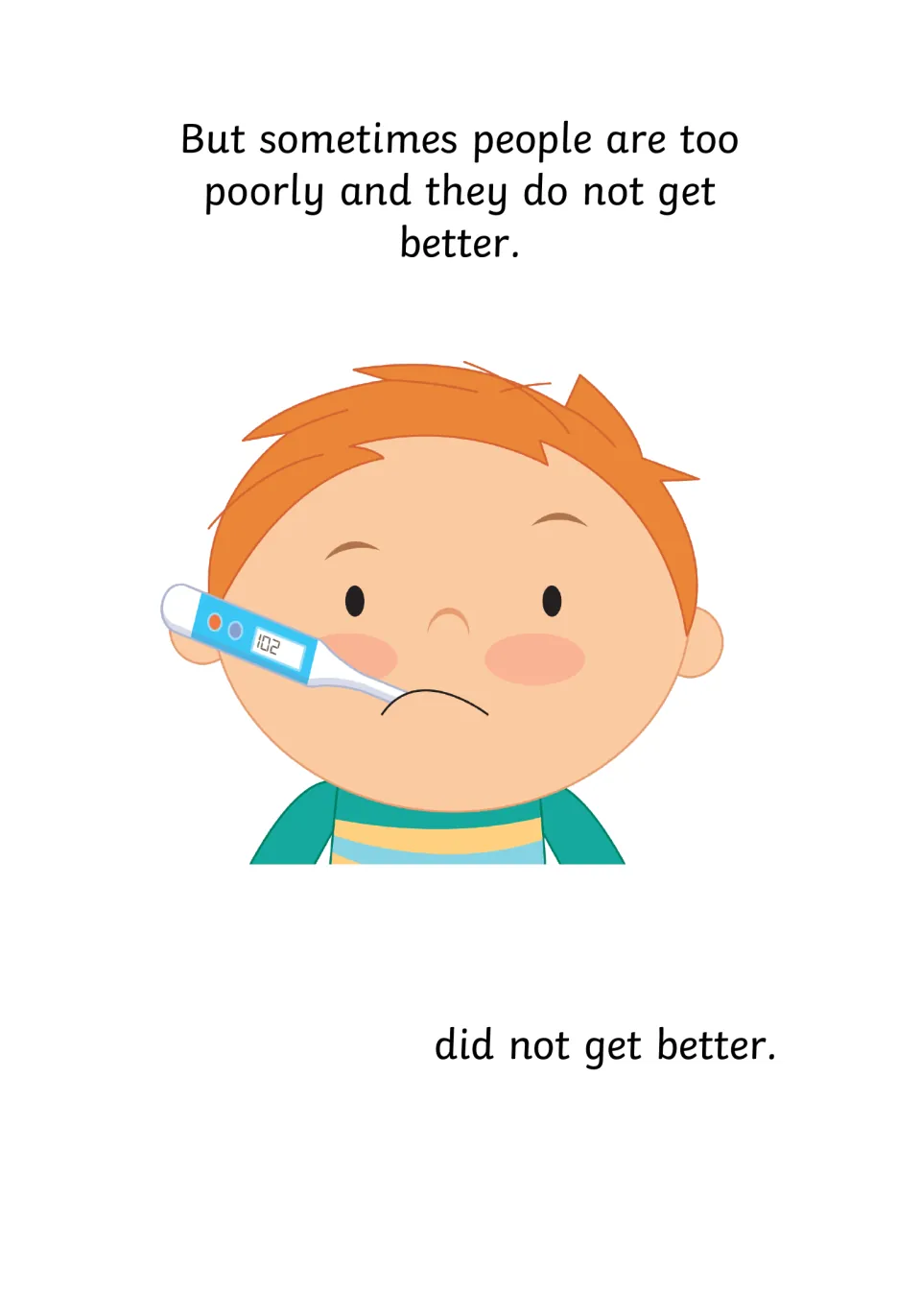 Not getting better: sometimes people are too poorly to recover; blank for the name before 'did not get better'