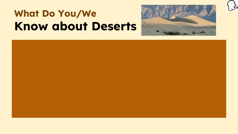 Prior-knowledge slide asks 'What Do You/We Know about Deserts' and provides space for learners to respond.