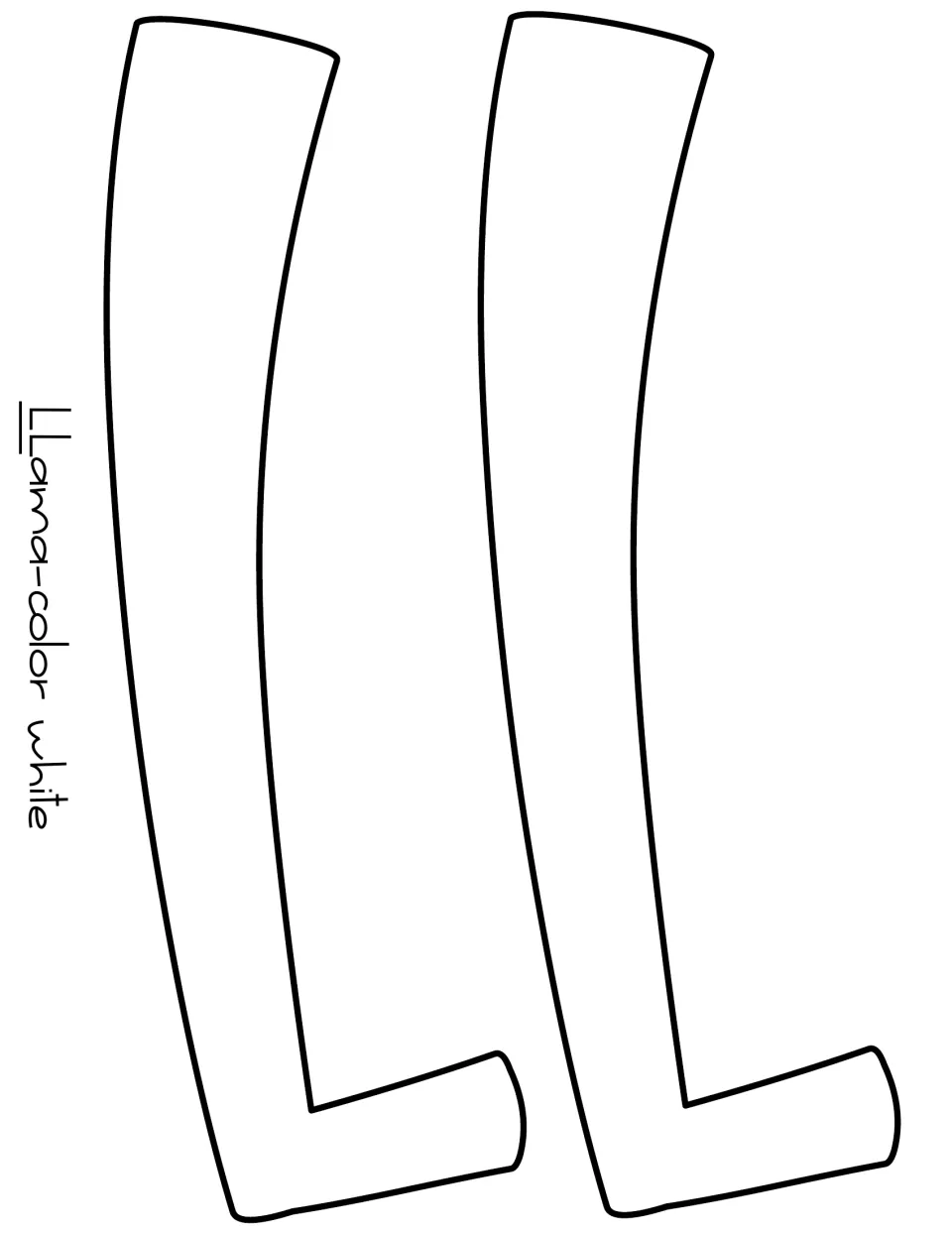 Two tall outlined capital L letters to cut out for the start of the word Llama, labeled color white