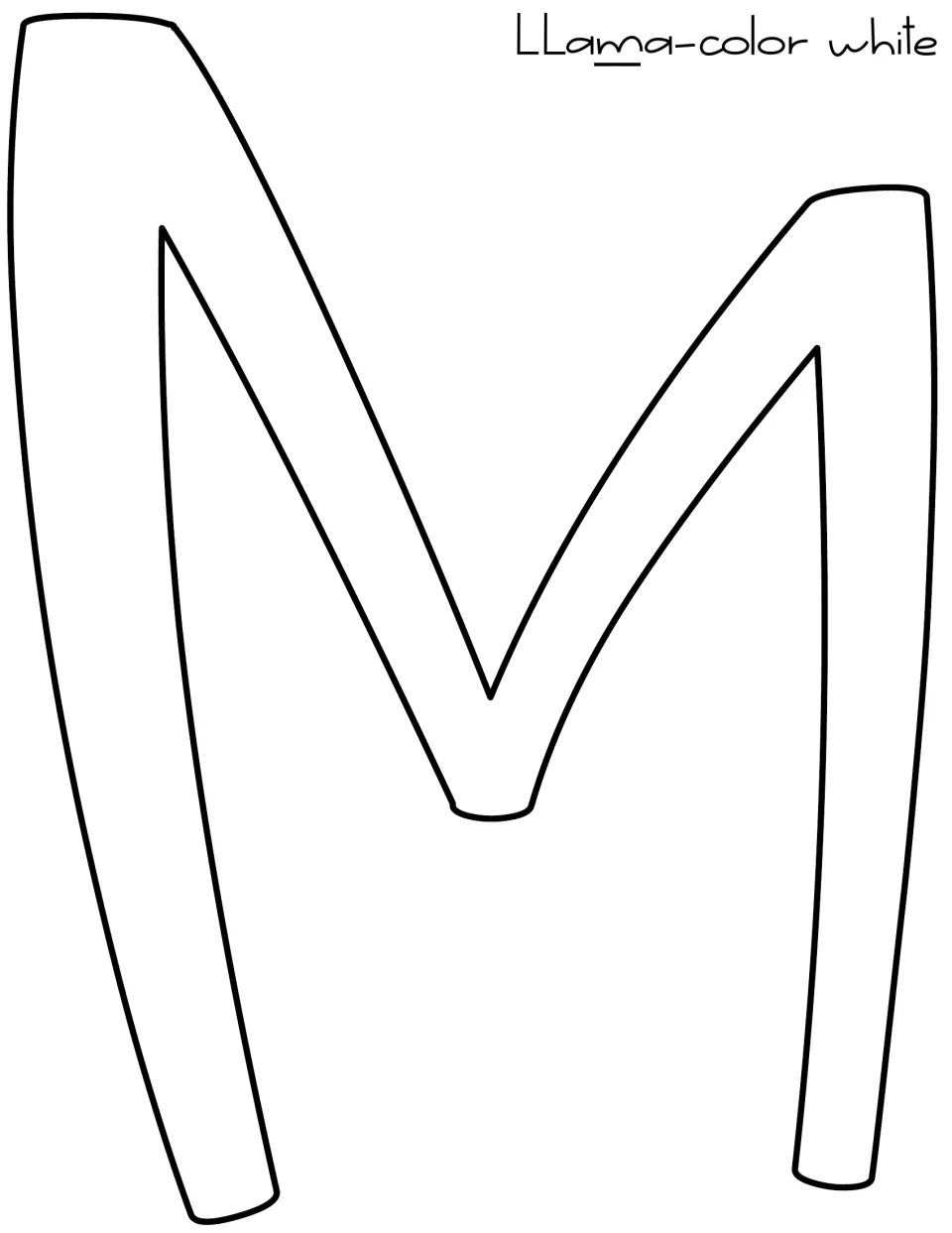 Large outlined capital M letter to print on white paper and cut out as the middle letter of the word Llama
