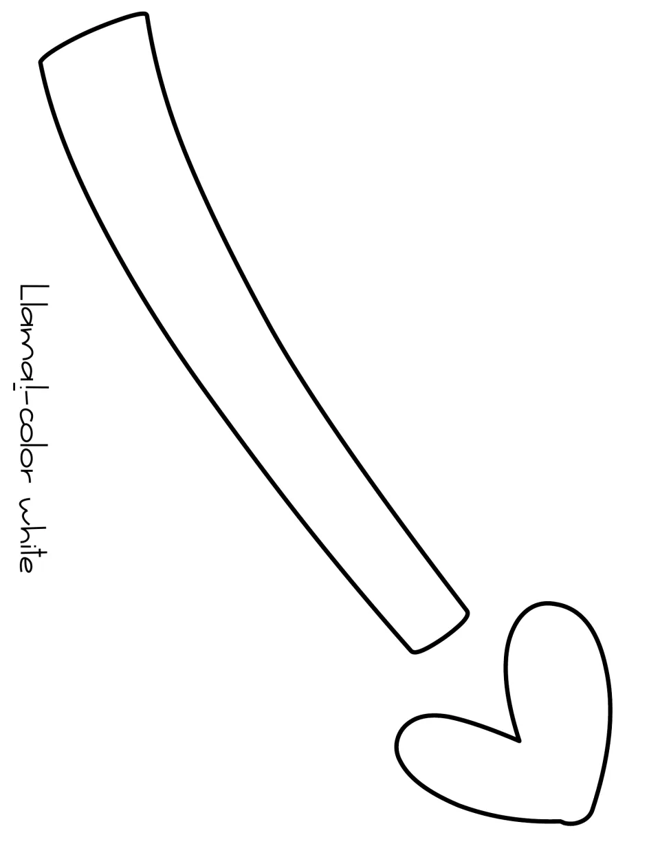 Outlined exclamation mark with a heart-shaped dot, cut out in white to finish the word Llama on the door