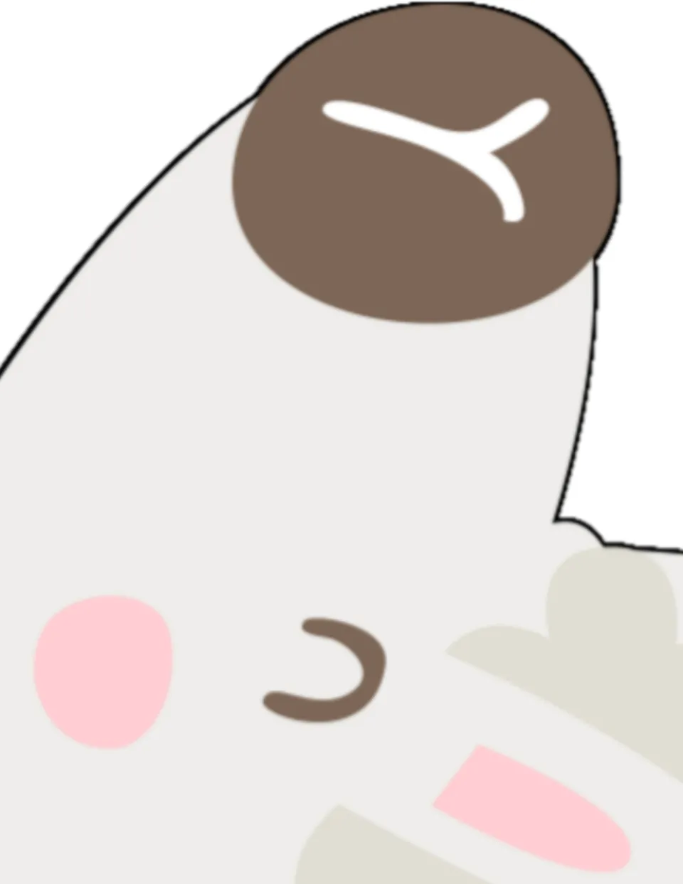 Cut-out piece of the llama illustration: the face with a brown nose, closed smiling eye, pink cheek and ear