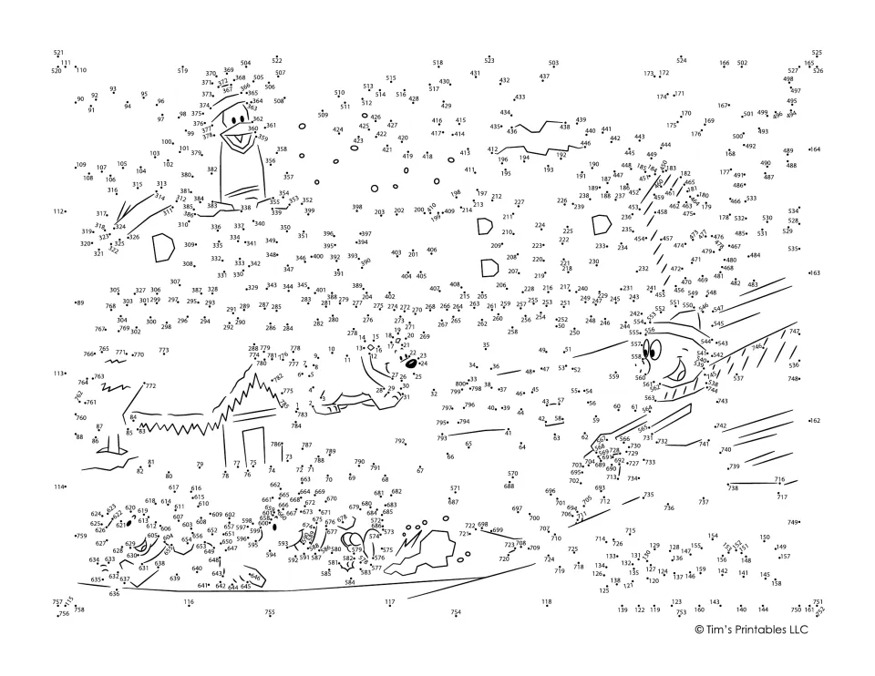 December winter scene dot-to-dot: students connect numbered dots from 1 to about 790 to reveal a hidden picture