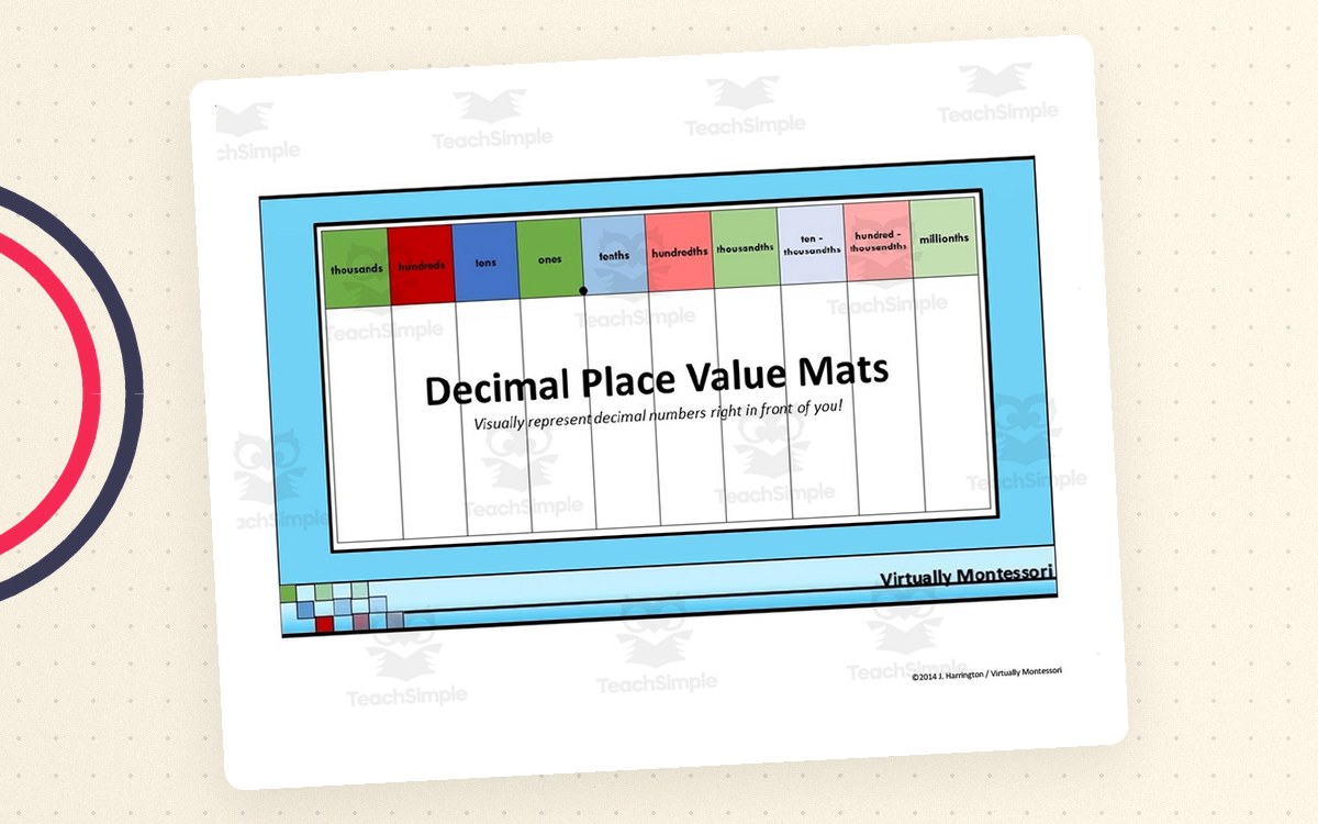 Decimal Place Value Charts – 7 Mat Variations preview: Chart 1 — blank columns (color, no text)