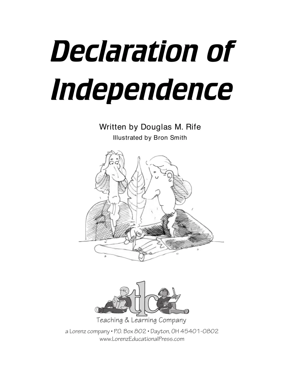 Title page naming author Douglas M. Rife and illustrator Bron Smith, with a sketch of two men writing with a quill