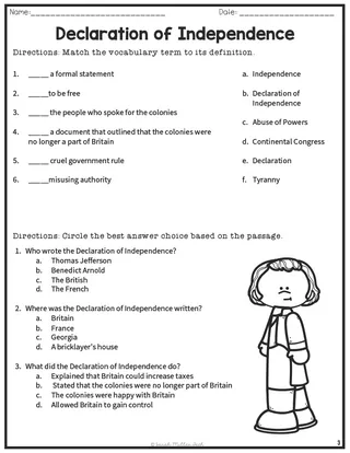 Declaration of Independence – Reading Packet – sample page 2