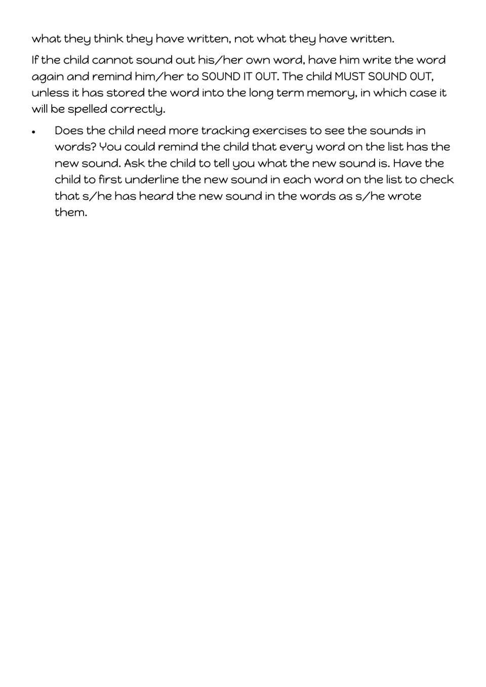 Troubleshooting continues with sounding out written words and underlining the new sound in word lists